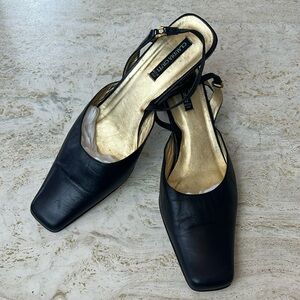 Vintage Claudia Ciuti Black Leather Square Toe Slingback Kitten Heels Size 10